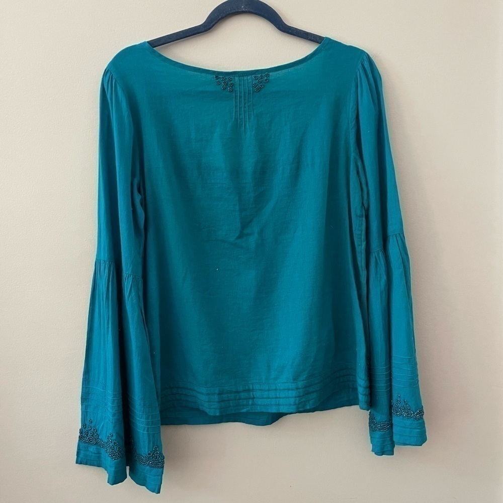 FREE PEOPLE Teal lLong Sleeve Boho Top Size Small - Picture 2 of 6